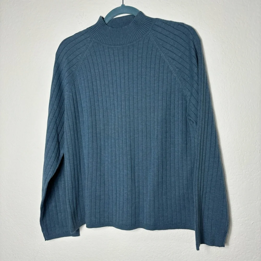Van Heusen Blue Mockneck Ribbed Long Sleeve Sweater Large - Picture 1 of 6